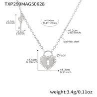 TXP299-Steel 5A Zircon Love Lock Key Necklace 41+5cm Picture2