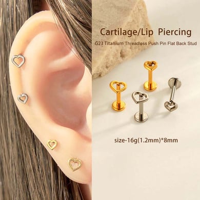 1 Parça Kalp Titanyum Alaşımlı Altın Renkli Piercing Küpe h5 Resim4