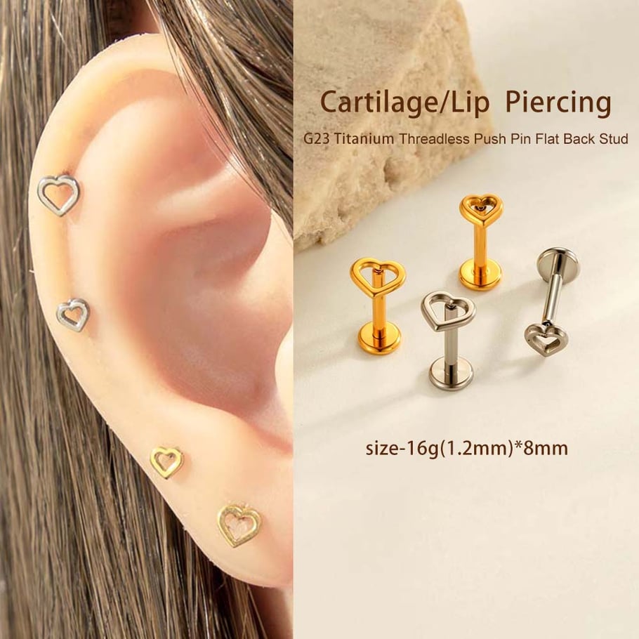 1 Parça Kalp Titanyum Alaşımlı Altın Renkli Piercing Küpe Resim4