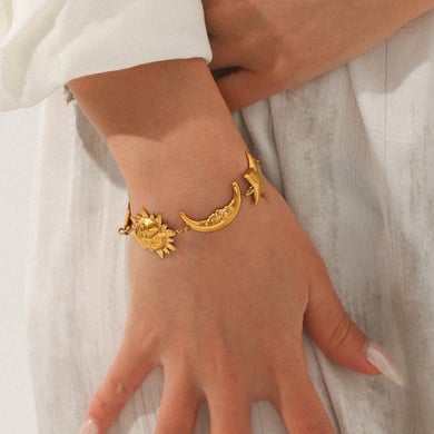1 Piece Classic Moon & Star Stainless Steel Gold Color Women's Chain Bracelets h5 Picture5