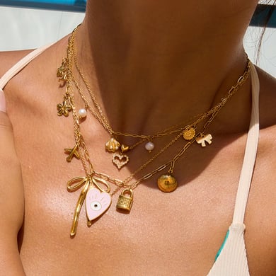 1 collar con colgante de ojo de diablo de acero inoxidable color dorado para mujer h5 Imagen2