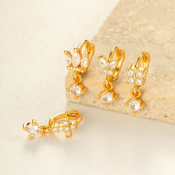 1 orecchino piercing a farfalla in zircone color rame e oro 2