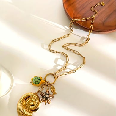 Collar con colgante de concha de acero inoxidable color dorado de 1 pieza h5 Imagen5