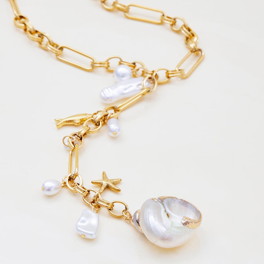 Collier avec pendentif coquillage en acier inoxydable doré pour femme, 1 pièce Image5