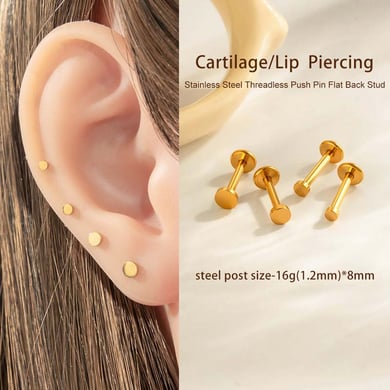 1 Piece Stainless Steel Gold Color Piercing Earring h5 Picture4