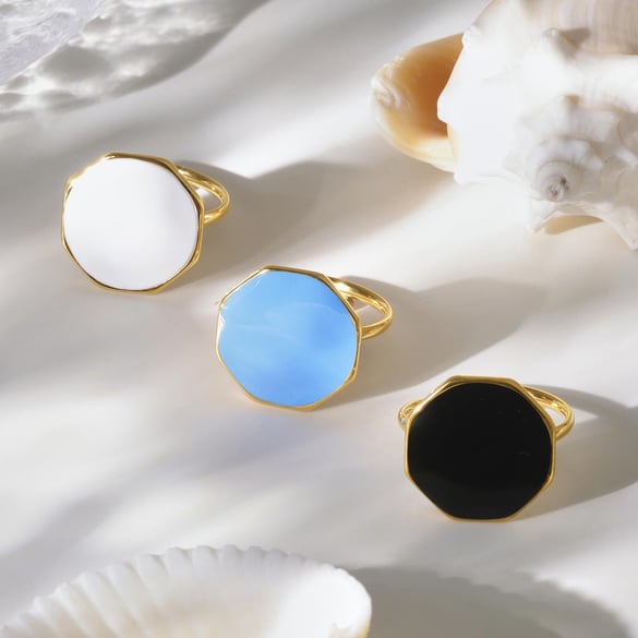 1 Piece Hexagon Enamel Dripping Stainless Steel Gold Color Statement Rings