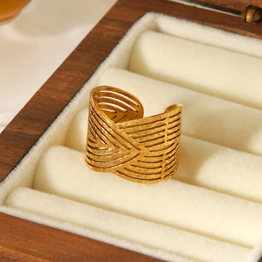 1 Piece Simple Series Daily Plant Stainless Steel  Gold Color Statement Rings Picture5