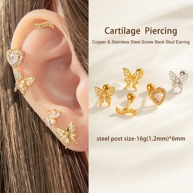 1 Piece Butterfly Copper Gold Color Zircon Piercing Earring h5 Picture4