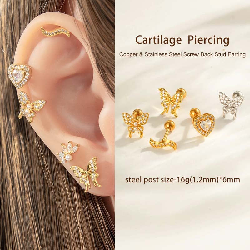 1 Piece Butterfly Copper Gold Color Zircon Piercing Earring Picture4
