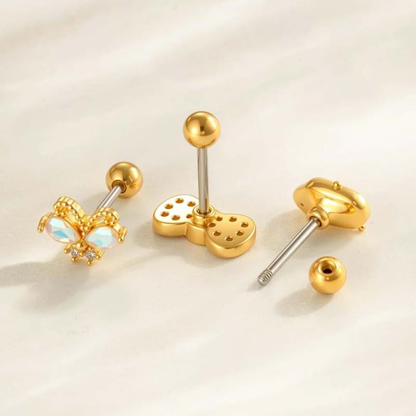 1 Piece Bow Copper Gold Color Zircon Piercing Earring