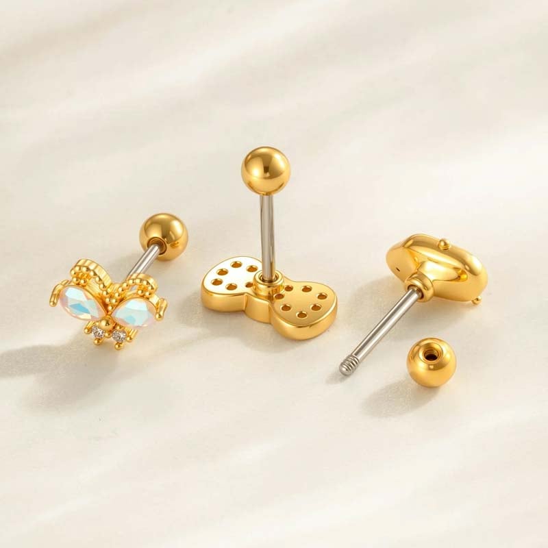 1 Piece Bow Copper Gold Color Zircon Piercing Earring Picture3