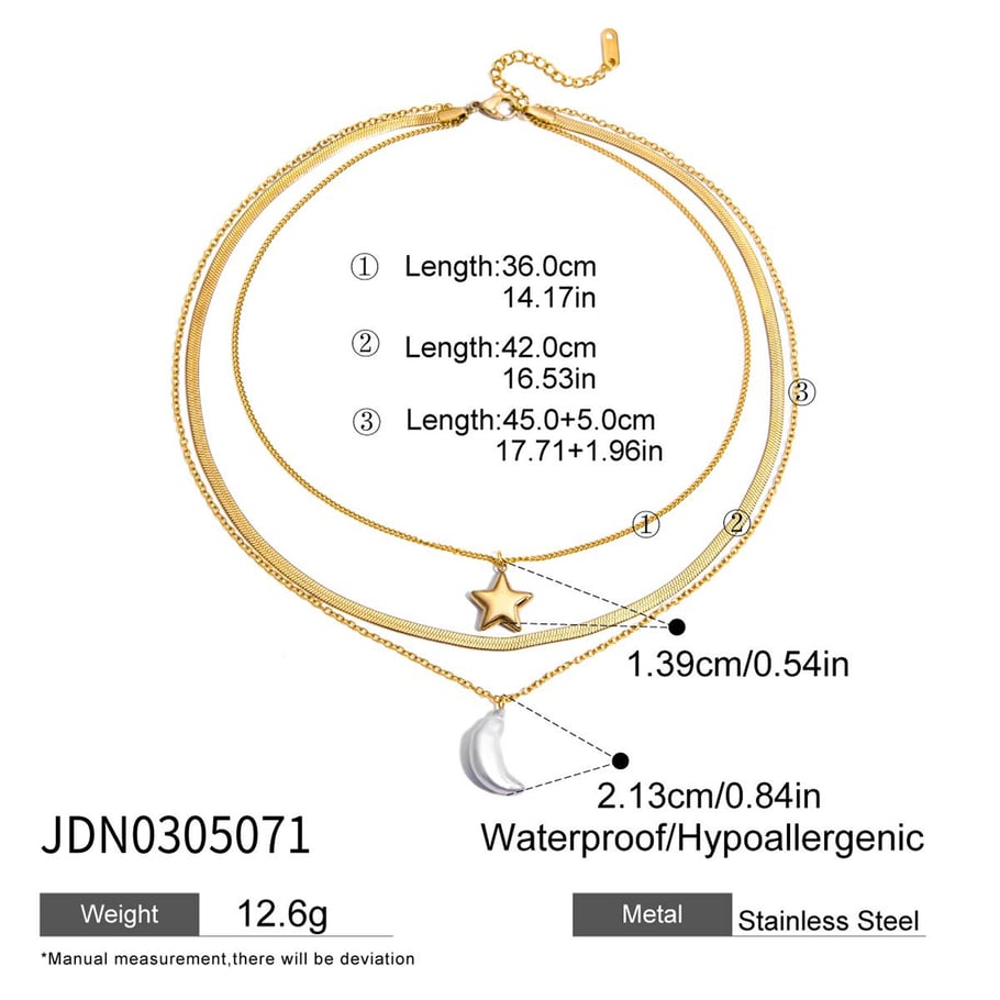 Conjunto de joyería clásica de acero inoxidable con perlas de agua dulce de 1 pieza, sol y luna, para mujer Imagen2