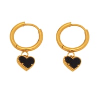 F220-Golden Black Agate Heart Earrings 