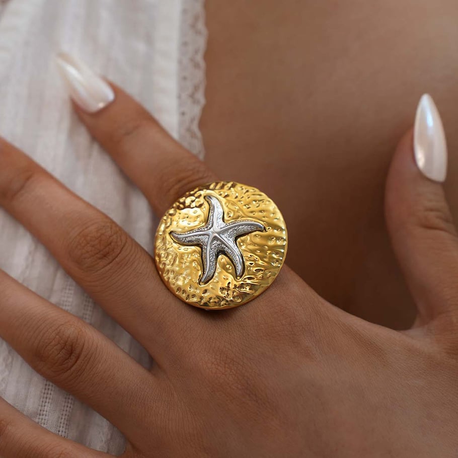 1 paio di semplici gioielli casual da donna in acciaio inossidabile color oro a forma di stella marina Immagine3