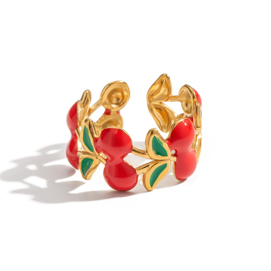 Anelli statement color oro in acciaio inossidabile con ciliegia dolce, serie romantica, 1 pezzo Immagine6