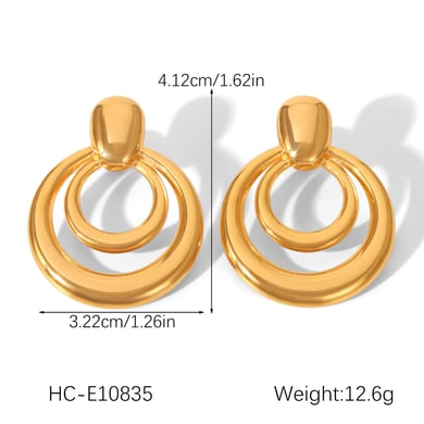1 Pair Modern Circle Shape Stainless Steel Gold Color Women's Stud Earrings h5 Picture2