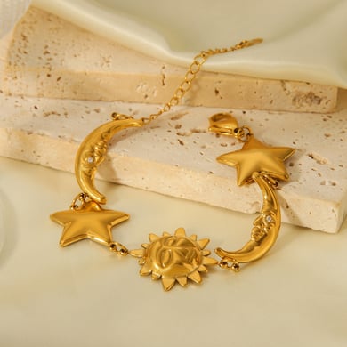 1 Piece Classic Moon & Star Stainless Steel Gold Color Women's Chain Bracelets h5 Picture3