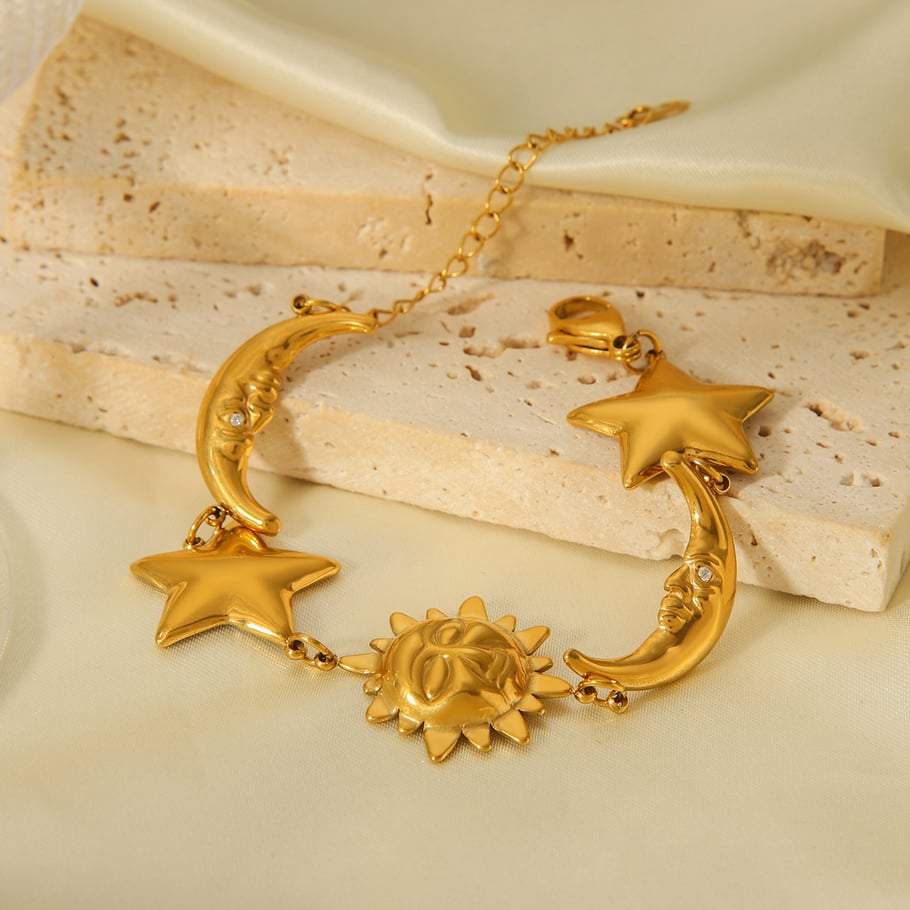 1 Piece Classic Moon & Star Stainless Steel Gold Color Women's Chain Bracelets Picture3