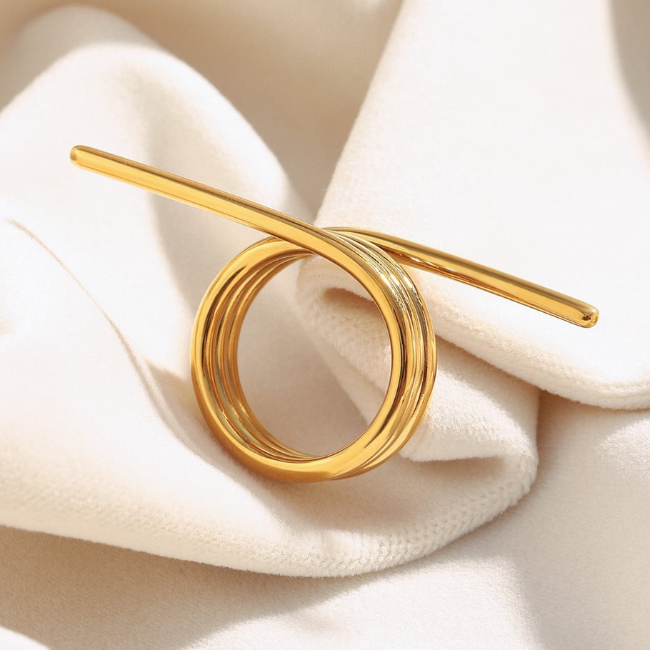 1 stuk Daily Twist veervormige statement ringen van roestvrij staal in goudkleur Afbeelding3