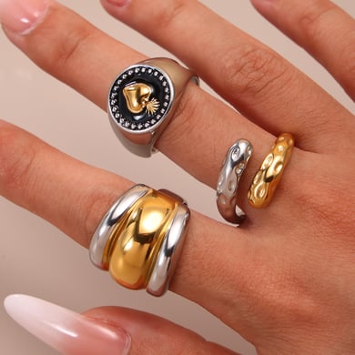 1 Piece Classic Irregular Shape Stainless Steel Gold Color Statement Rings h5 Picture4