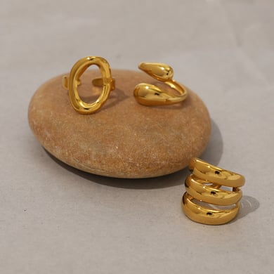 Anillos llamativos de acero inoxidable en color dorado con forma irregular simple de 1 pieza h5 Imagen3