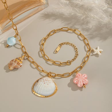 1 stuk romantische schelp roestvrijstalen goudkleurige hangerketting h5 Afbeelding4