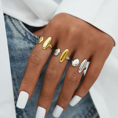 Anillos llamativos de acero inoxidable dorados con forma irregular para uso diario, 1 pieza h5 Imagen7