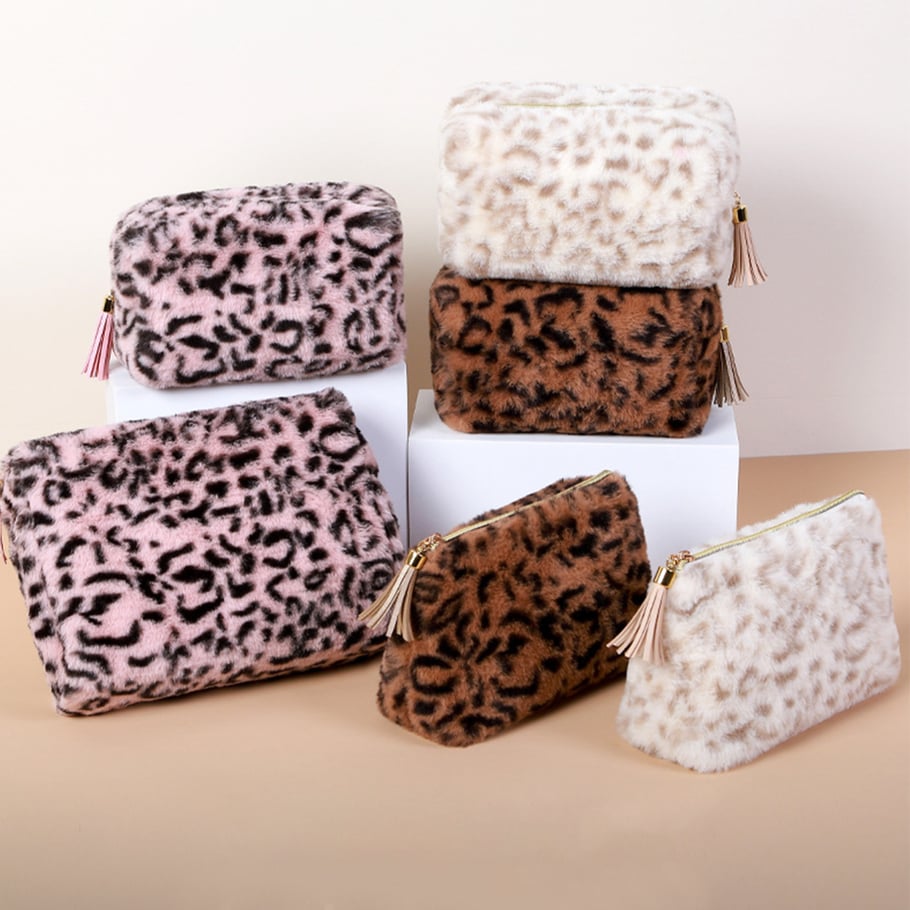 1 Stück Retro Leopard Plüsch Make-up Tasche Bild5