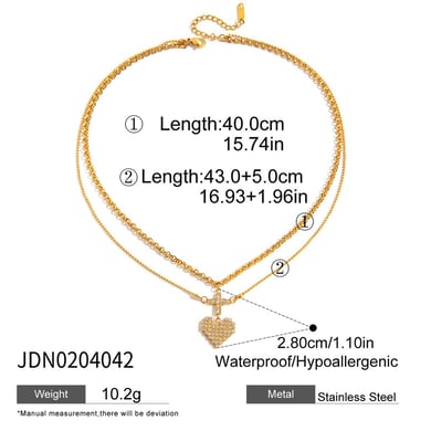 Collar de capas para mujer de acero inoxidable color dorado con corazón romántico de 1 pieza h5 Imagen2