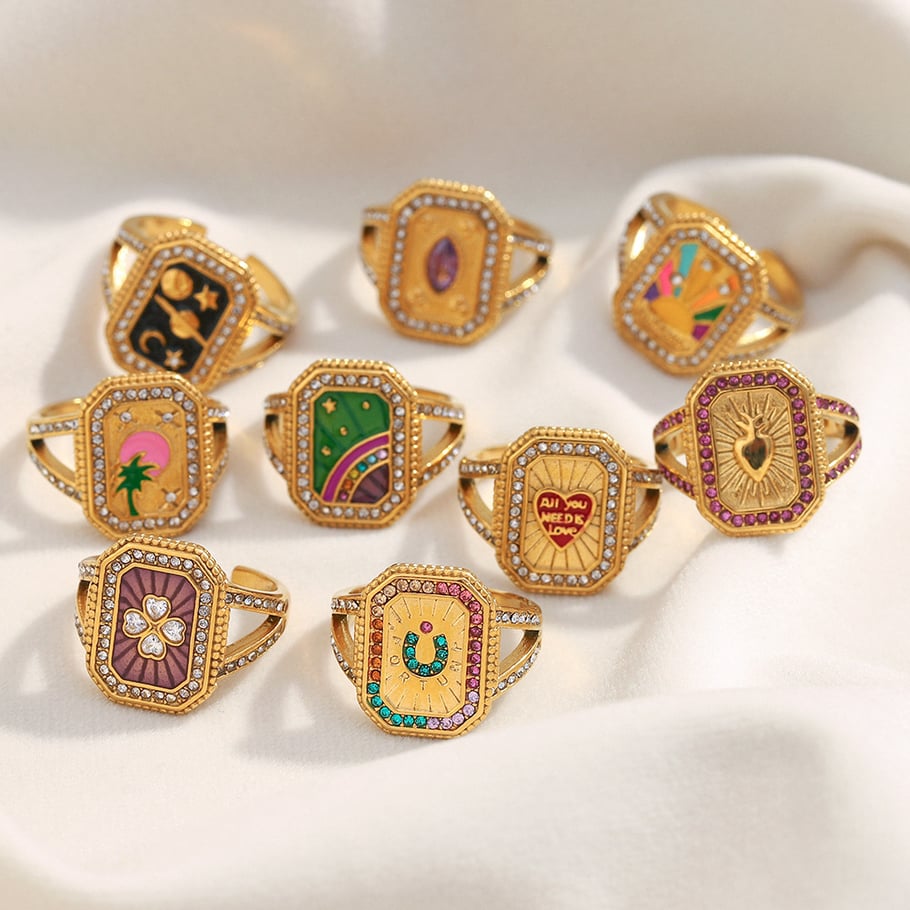 1 Piece Retro Tarot Stainless Steel Gold Color Statement Ring Picture2