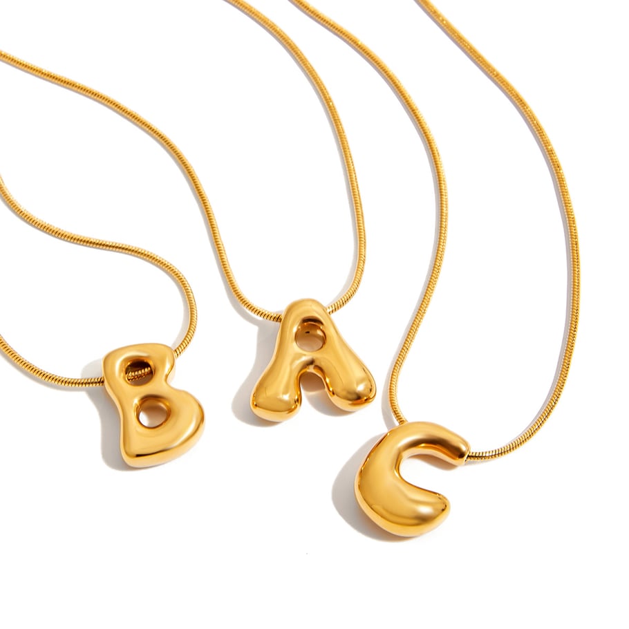 Collar con colgante de letra clásica de acero inoxidable color dorado para mujer, 1 pieza Imagen9