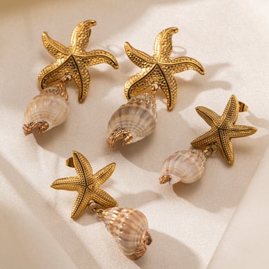 1 Pair Starfish Stainless Steel Gold Color Shell Drop Earrings h5 Picture4