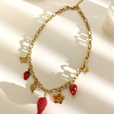 1 Piece Strawberry Stainless Steel  Gold Color Pendant Necklace h5 Picture5
