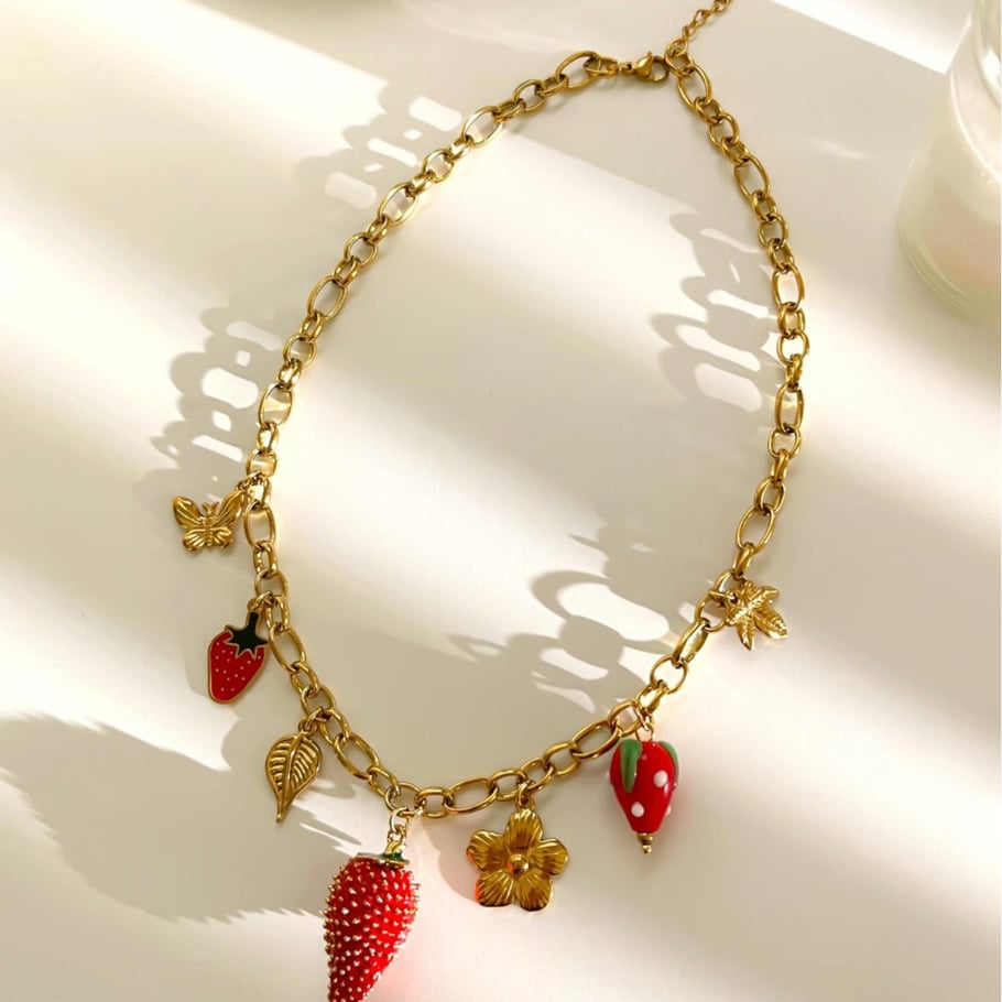 1 Piece Strawberry Stainless Steel  Gold Color Pendant Necklace Picture5