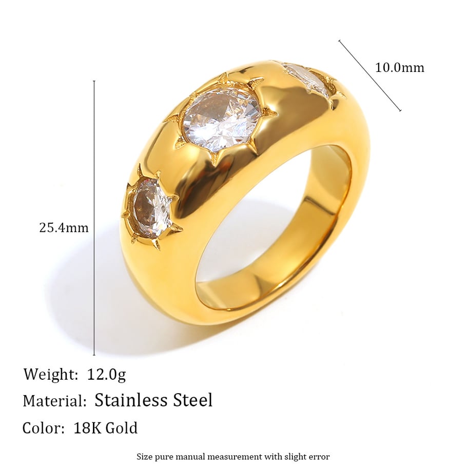 1 Piece Glamorous Round Stainless Steel Gold Color Gemstone Rings h5Picture8