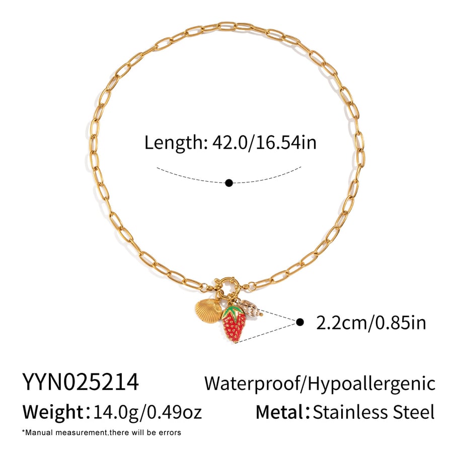 1 Piece Strawberry Stainless Steel Gold Color Pendant Necklace 