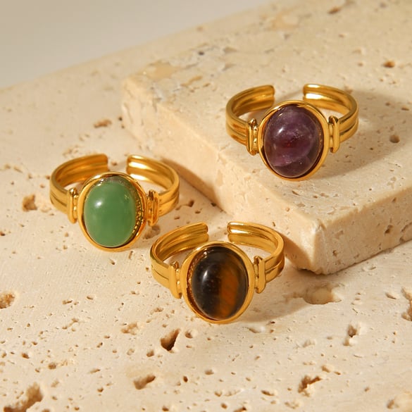 1 Stück täglich unregelmäßige Form Edelstahl Naturstein Damen Edelstein Ringe 2