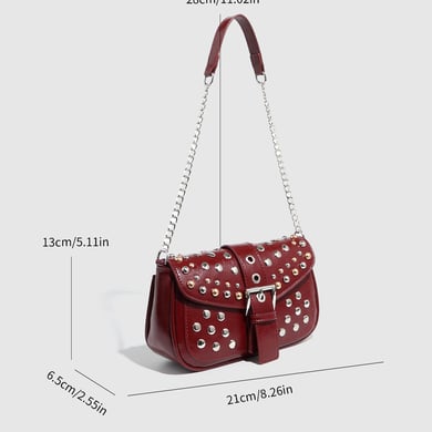 Bolso de hombro para mujer de PU con remaches de color sólido, estilo hip-pop/rock, serie simple, 1 pieza h5 