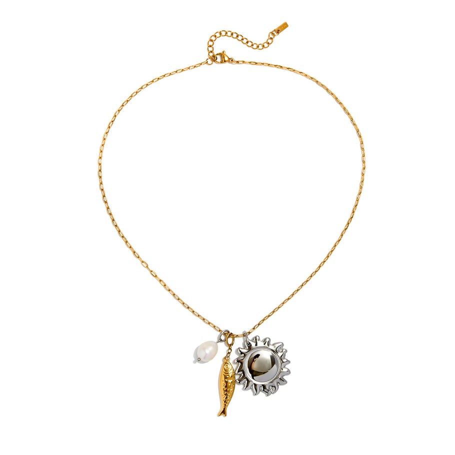 1 collar clásico con colgante de sol diario de acero inoxidable en color dorado para mujer 