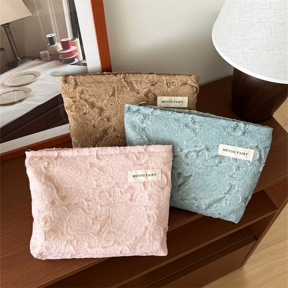 Bolsas de maquillaje para mujer de poliéster de color sólido, serie romántica, 1 pieza