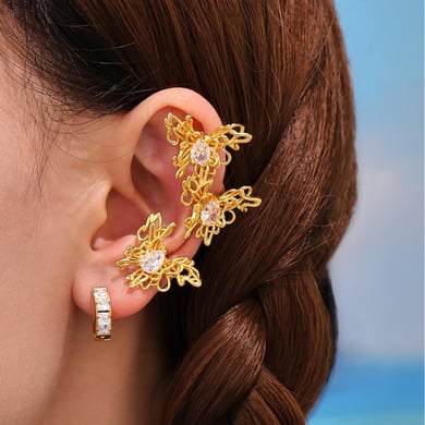 1 elegante orecchini a bottone da donna in acciaio inossidabile color oro con zirconi a forma di farfalla h5 Immagine6
