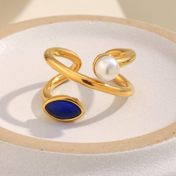 Bague en acier inoxydable avec pierre naturelle, 1 pièce 2