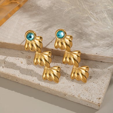 1 Pair Shell Stainless Steel Gold Color Dangle Earrings h5 Picture5