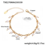 TXE270-Heart Pearl Tassel Bracelet 15+5cm Picture3