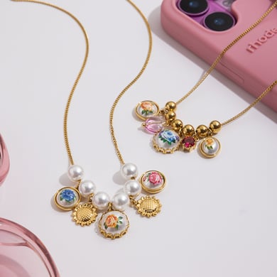 1 collar con colgante de flor de acero inoxidable color dorado para mujer h5 Imagen3