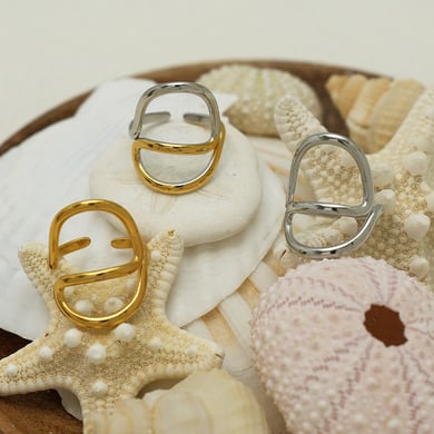 Anillos llamativos de acero inoxidable dorados con forma irregular informal de 1 pieza h5 Imagen4