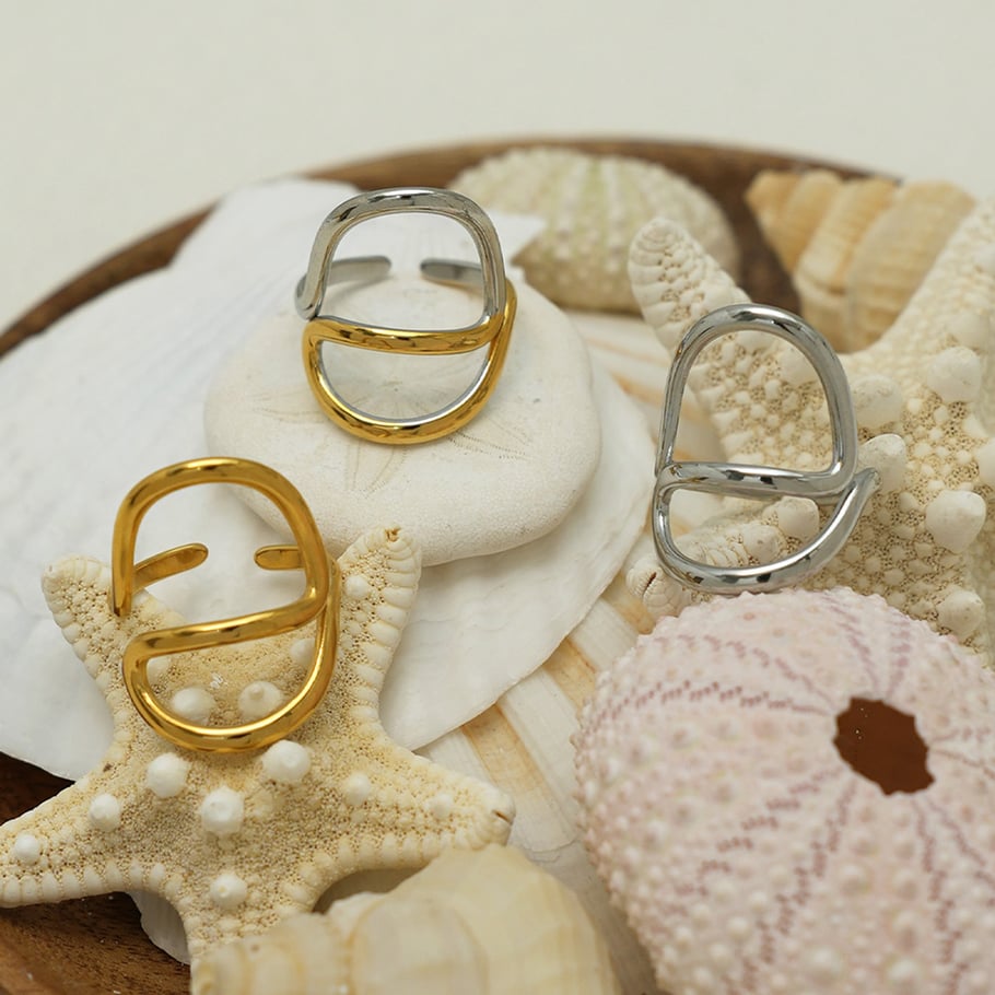 Anillos llamativos de acero inoxidable dorados con forma irregular informal de 1 pieza Imagen4