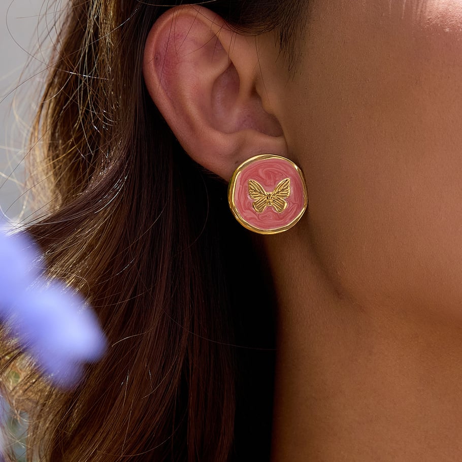 1 Pair Gorgeous Flower Stainless Steel Gold Color Women's Stud Earrings Picture4