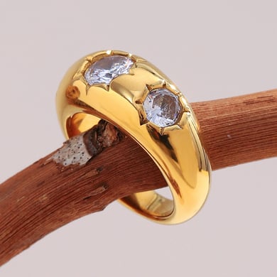 1 Piece Glamorous Round Stainless Steel Gold Color Gemstone Rings h5 Picture2