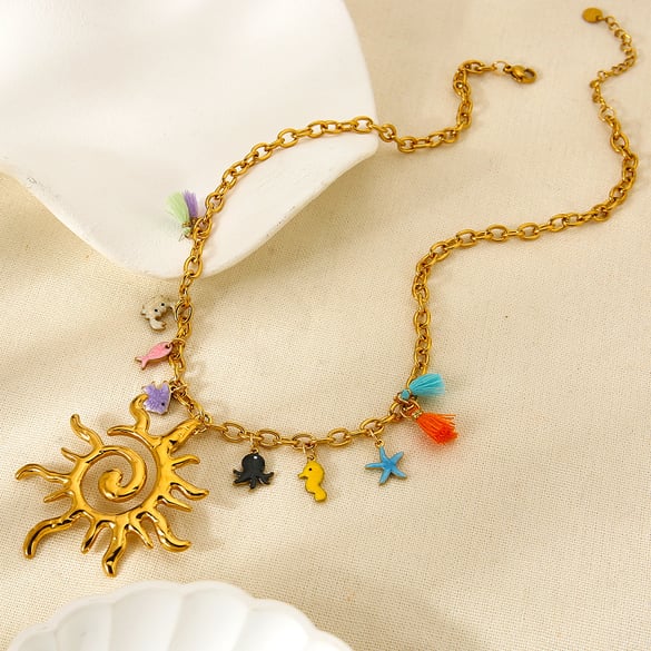 1 Piece Luxurious  Vacation Sun  Fish  Stainless Steel  Women's Pendant Necklaces